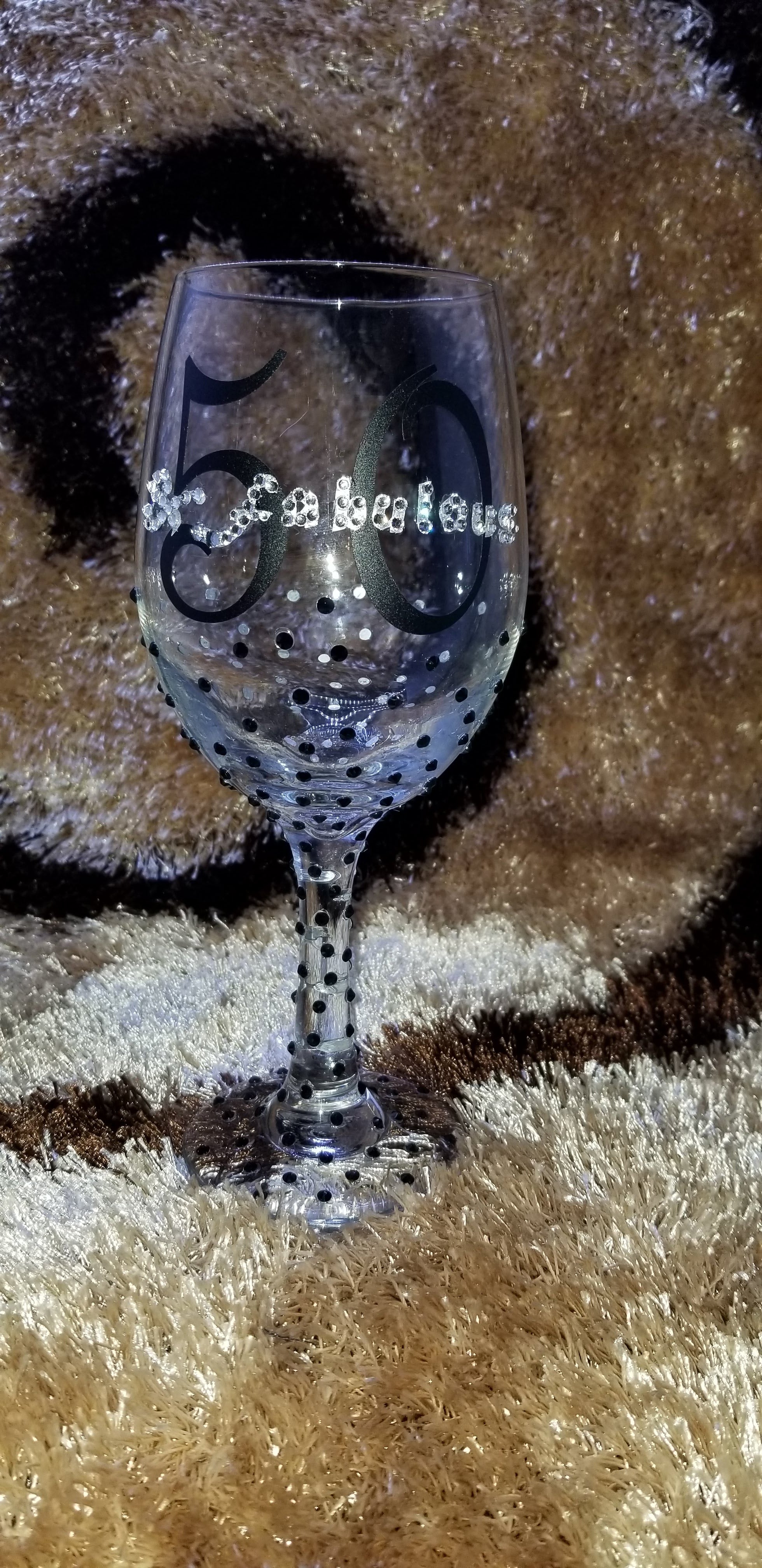 50 & Fabulous Bling Wine Glass